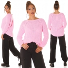 Preview: Weicher Grobstrick-Pullover mit Rundhals-Ausschnitt - rosa