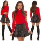 Preview: Figurbetonter Basic Rollkragen-Pullover in Ripp-Optik - rot