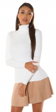 Figurbetonter Basic Rollkragen-Pullover in weiß