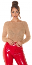 Kuscheliger Crop Pullover mit Carré Ausschnitt in cappuccino