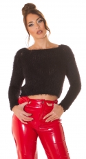 Kuscheliger Crop Pullover mit Carré Ausschnitt in schwarz