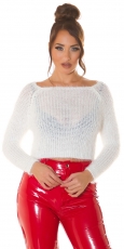 Kuscheliger Crop Pullover mit Carré Ausschnitt in weiß