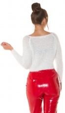 Preview: Kuscheliger Crop Pullover mit Carré Ausschnitt in weiß
