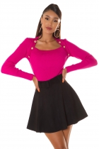 Feinstrick-Pullover mit Rundausschnitt und Dekoknöpfen in pink