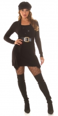 Preview: Feinstrick-Minikleid im Zwei-in-Ein Look mit Zier-Gürtel und Strass-Steinchen - schwarz