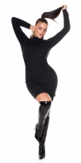Preview: Rippstrick-Minikleid mit Rollkragen - schwarz