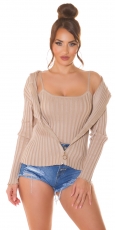 Modernes 2er Set Rippstrick Cardigan und Top in cappuccino