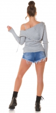 Preview: Modernes 2er Set Rippstrick Cardigan und Top in stone