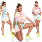 Preview: Batik Freizeit Set aus Crop-Top mit Shorts - multicolor/pink