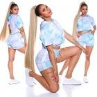 Preview: Batik Freizeit Set aus Crop-Top mit Shorts - multicolor/türkis