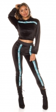 Loungwear Nicki Freizeit Anzug mit Zierstreifen - schwarz/petrol