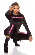 Preview: Loungwear Nicki Freizeit Anzug mit Zierstreifen - schwarz/pink