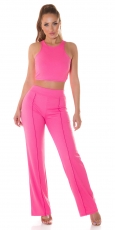 Modernes 2-tlg. Set aus Crop Top und Hose - pink