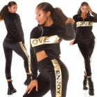 Preview: Niki Freizeit Anzug mit Kontrastbordüre in schwarz/gold