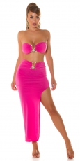 Sexy Set aus Bandeau-Top und Rock mit Zierschnallen - pink
