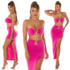 Preview: Sexy Set aus Bandeau-Top und Rock mit Zierschnallen - pink