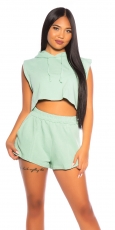 Sexy Set aus Kapuzen-Shirt und Shorts in mint