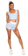 Preview: 2-tlg. Fitness-Set aus Crop-Top und Shorts - babyblau