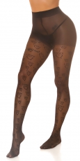 Feinstrumpf Nylon Hose mit Love Schriftprint in schwarz