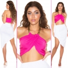 Preview: Sexy Schulterfreies Neck-Top mit Ketten-Träger - pink