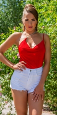 Preview: Sexy One-Shoulder-Top mit Wasserfall-Ausschnitt - rot