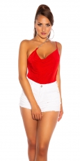 Sexy One-Shoulder-Top mit Wasserfall-Ausschnitt - rot