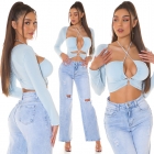 Preview: Sexy Crop-Top mit langen Ärmeln und Bindebändchen - angelblue