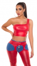 Sexy bauchfreies One Shoulder Top im Wetlook - rot