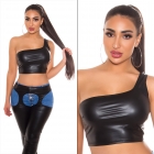 Preview: Sexy bauchfreies One Shoulder Top im Wetlook - schwarz