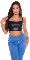 Sexy Crop-Top im Wetlook - schwarz