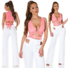 Preview: Sexy Crop-Top mit Schmuckring und Bindebändchen - coral