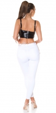 Sexy bauchfreies Party Crop-Top im Latex-Look - schwarz