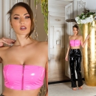 Preview: Sexy bauchfreies Bandeau-Top im Wetlook - neon pink