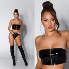 Preview: Sexy bauchfreies Bandeau-Top im Wetlook - schwarz