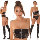 Preview: Sexy bauchfreies Bandeau-Top im Wetlook - schwarz