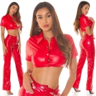 Preview: Bbauchfreies Top in Leder-Optik mit Knöpfen - rot