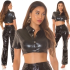 Preview: Bbauchfreies Top in Leder-Optik mit Knöpfen - schwarz