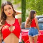 Preview: Sexy Bauchfreies Crop-Top mit Cutouts - rot
