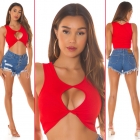 Preview: Sexy Bauchfreies Crop-Top mit Cutouts - rot