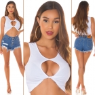 Preview: Sexy Bauchfreies Crop-Top mit Cutouts - weiß
