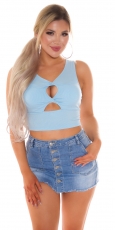 Bauchfreies Ripp-Top mit sexy Cutout - angelblue