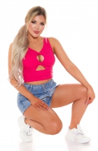 Preview: Bauchfreies Ripp-Top mit sexy Cutout - pink