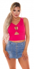 Bauchfreies Ripp-Top mit sexy Cutout - pink