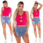 Preview: Bauchfreies Ripp-Top mit sexy Cutout - pink