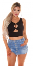 Bauchfreies Ripp-Top mit sexy Cutout - schwarz