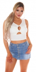 Bauchfreies Ripp-Top mit sexy Cutout - weiß
