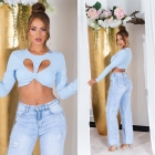 Preview: Bauchfreies Langarm-Top mit sexy Cutout und Soft-Cups - angelblue