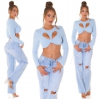 Preview: Bauchfreies Langarm-Top mit sexy Cutout und Soft-Cups - angelblue