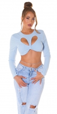 Bauchfreies Langarm-Top mit sexy Cutout und Soft-Cups - angelblue