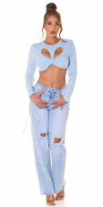 Preview: Bauchfreies Langarm-Top mit sexy Cutout und Soft-Cups - angelblue